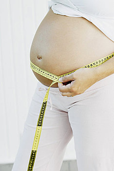 腰部,孕妇,测量,腹部,皮尺