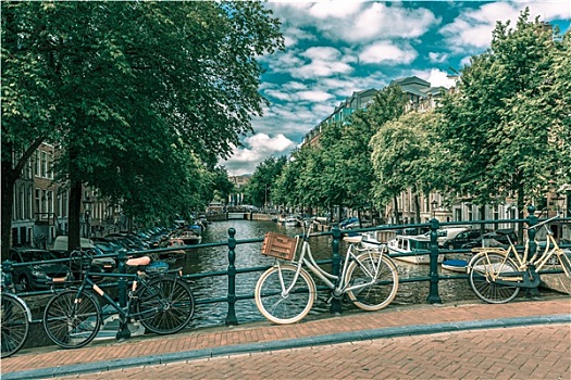 阿姆斯特丹,运河,桥,自行车