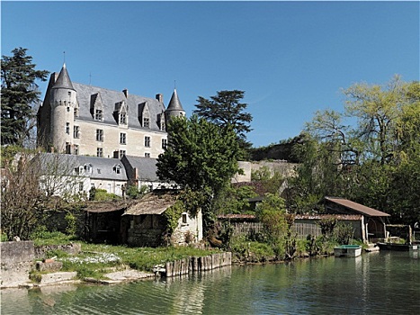乡村,城堡,风景,河,法国