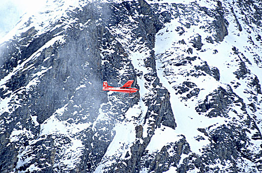 两栖飞机,滑雪,飞,山峦,阿拉斯加山脉,阿拉斯加,靠近,德纳里峰