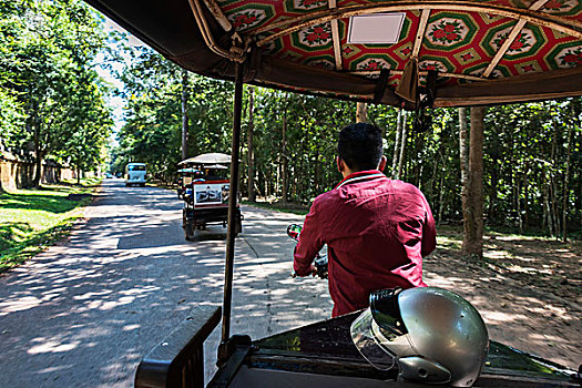 一个,男人,人力车,街道,头盔,背影,柬埔寨