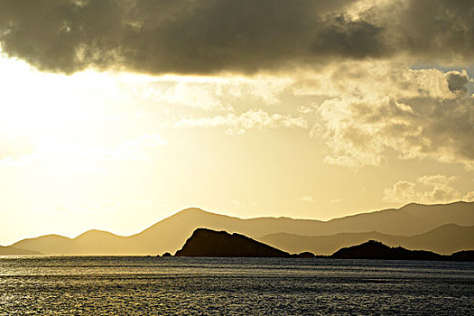 加勒比,英属维京群岛,岛屿,日落,上方,钥匙,大幅,尺寸