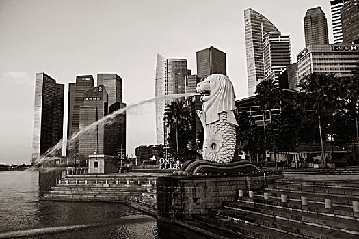 新加坡,新加坡城,市景,鱼尾狮,雕塑,四月,独立日,金融中心,世界,港口