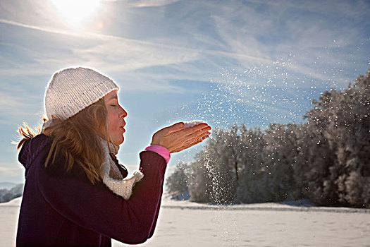 女人,吹,雪,手