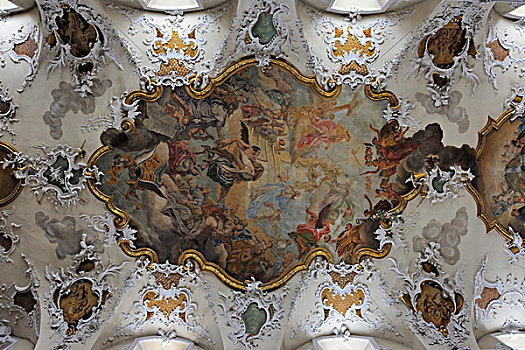 巴洛克,天花板,描绘,教区,教堂,巴登符腾堡,德国,欧洲