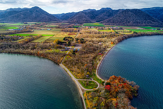 航拍,屈斜路湖,北海道,日本