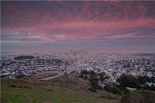 相似,顶峰,旧金山,日落