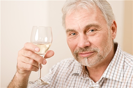 老人,成熟,男人,玻璃,白葡萄酒