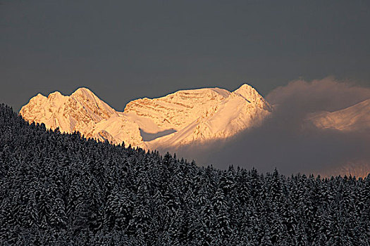 山,日出,冬天,奥地利,提洛尔,山丘