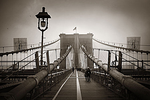 走,布鲁克林大桥,雾状,白天,市区,曼哈顿,纽约