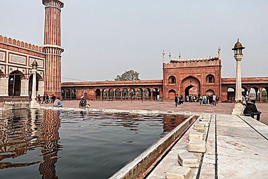 反射,清真寺,德里,印度
