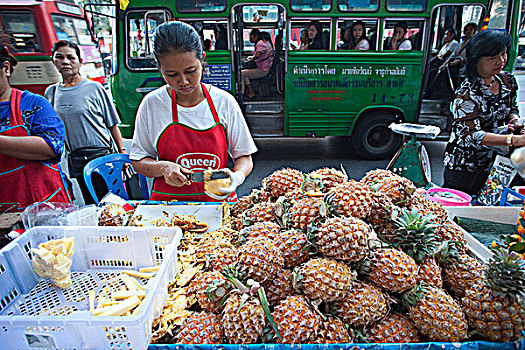 泰国,曼谷,路边,菠萝,摊贩