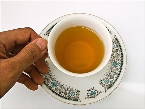 茶杯,花饰,手,隔绝,白色背景
