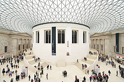 院落,现代,圆顶,屋顶,钢铁,玻璃,建筑,大英博物馆,伦敦,英格兰,英国,欧洲