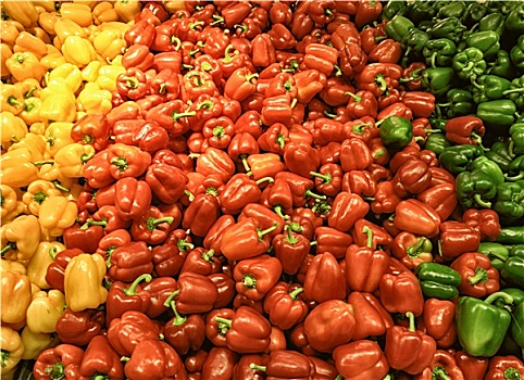 红色,黄菜椒,混合,红辣椒,市场