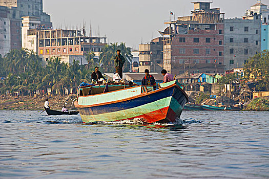 满载,驳船,忙碌,达卡,孟加拉,亚洲