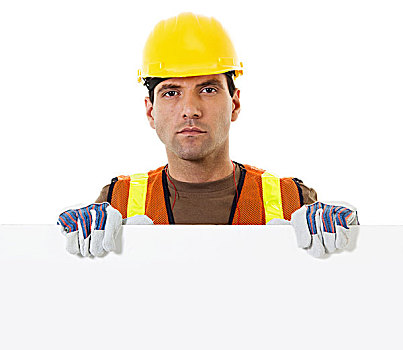 建筑工人,拿着,空白标志