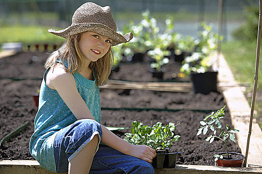 女孩,种植,蔬菜