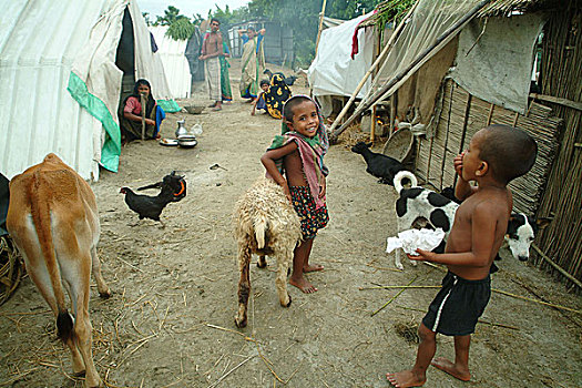 生活,洪水,蔽护,中心,孟加拉,七月,2004年