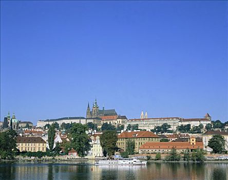 捷克共和国,布拉格,大教堂,城堡,船,伏尔塔瓦河