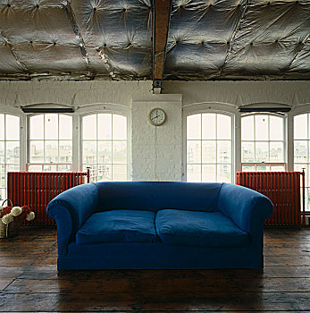 沙发,一对,红色,暖气,阁楼,生活空间