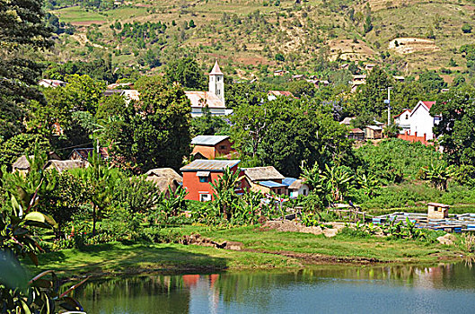 马达加斯加,老,教堂,风景,湖