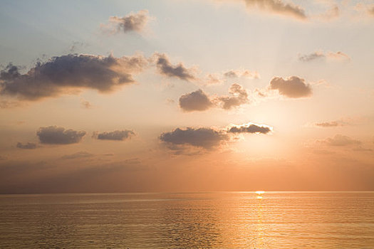 日落,上方,印度洋,南马累环礁,马尔代夫