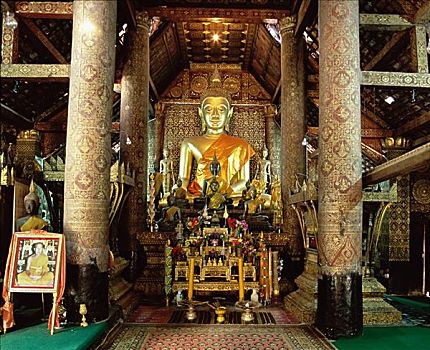 寺院,皮质带,琅勃拉邦,老挝