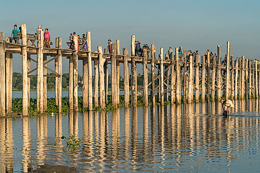 乌本桥,上方,陶塔曼湖,阿马拉布拉,曼德勒,缅甸,亚洲