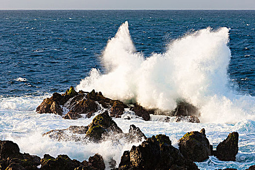 高,波浪,碰撞,火山岩,石头,波尔图,马德拉岛,葡萄牙
