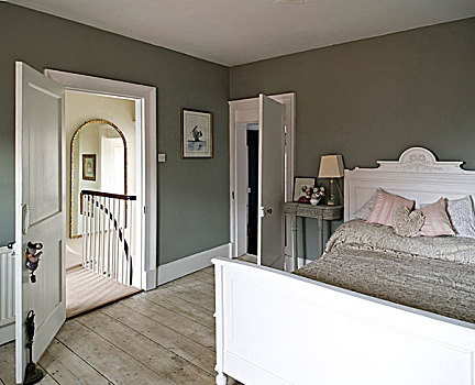 白色,木头,双人床,传统,卧室,英国,家