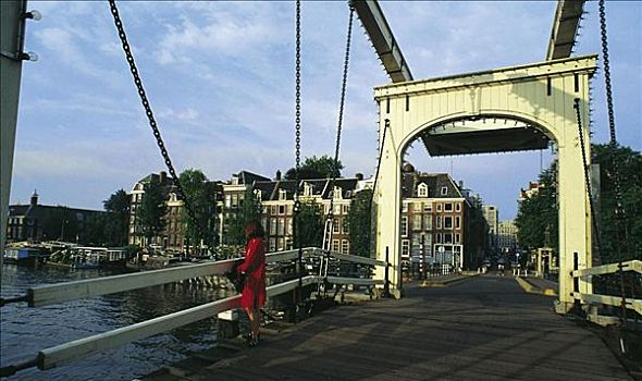 桥,上方,运河,阿姆斯特丹,荷兰,欧洲