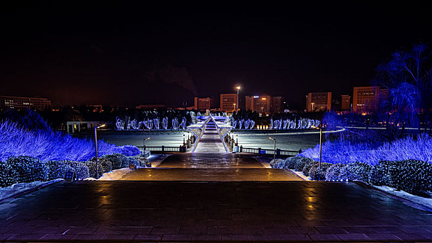 中国长春世界雕塑公园冰雪乐园夜景