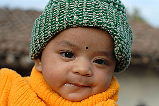印度,可爱,小女孩,乡村,靠近,马哈拉施特拉邦,一月,2007年