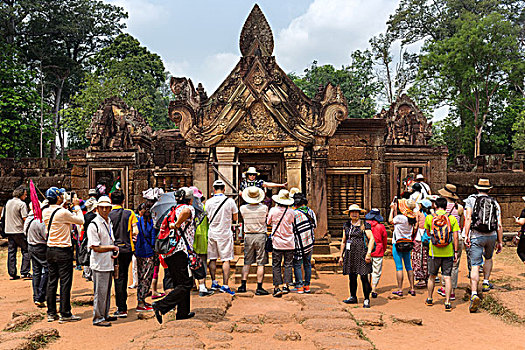 旅游,东方,入口,庙宇,高棉人,印度教,女王宫,收获,省,柬埔寨,亚洲