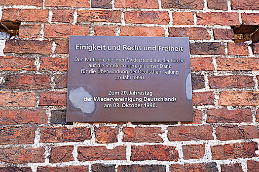 团结,执法,自由,德国,牌匾,纪念,教堂,梅克伦堡前波莫瑞州,欧洲