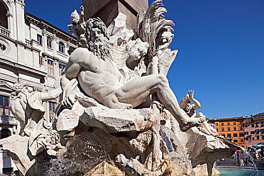 意大利,罗马,纳佛那广场,喷泉,四个,河