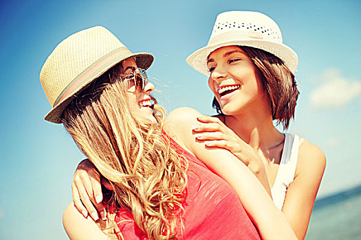暑假,度假,概念,女孩,帽子,海滩