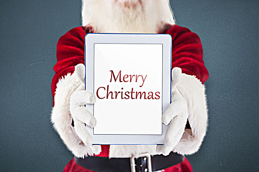 合成效果,图像,圣诞老人,礼物,平板电脑,蓝色背景