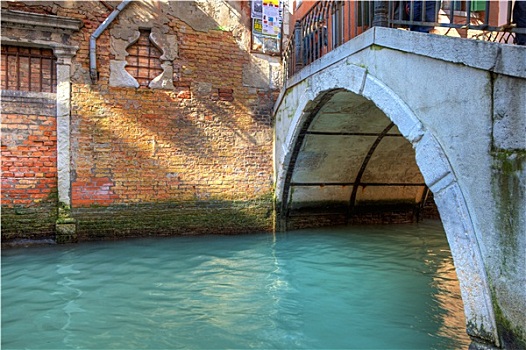 小,运河,老,砖墙,旧式,桥,威尼斯,意大利