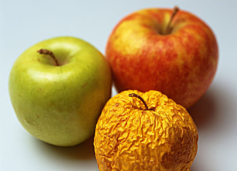 一个,褶皱,黄色,新鲜,澳洲青苹果,苹果