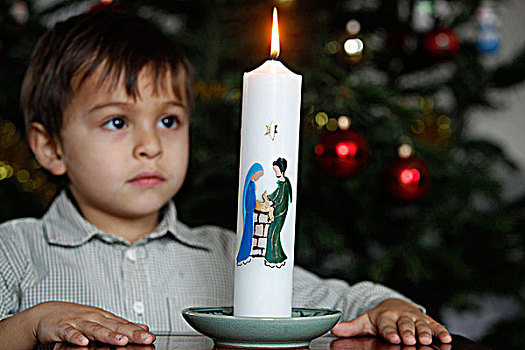法国,上塞纳省,男孩,圣诞蜡烛