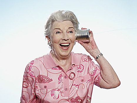 老年,女人,锡罐,电话