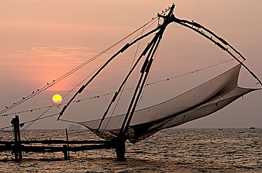 渔网,海峡,靠近,堡垒,高知,喀拉拉,南印度,印度,亚洲