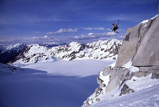 滑雪者,跳跃,悬崖