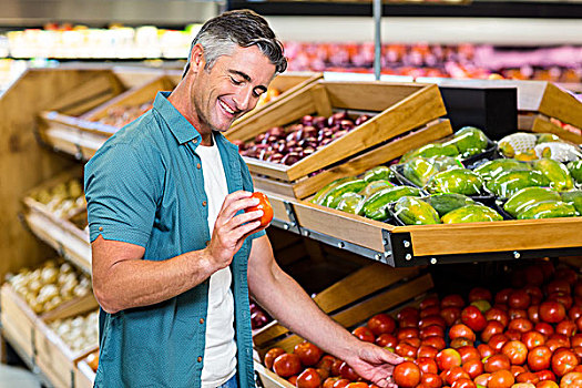 微笑,男人,选择,西红柿,超市