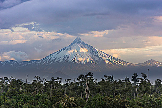 火山,晚上,亮光,拉各斯,区域,智利,南美