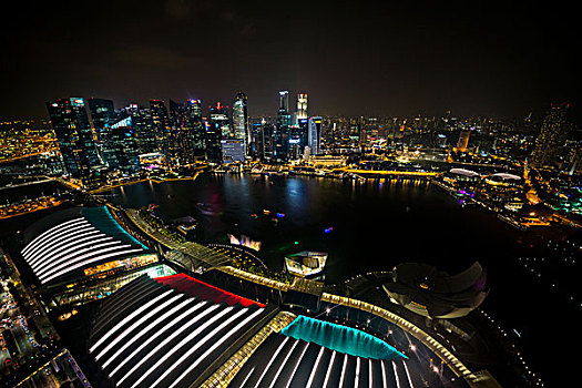 码头,湾,博物馆,夜晚,金融区,后面,摩天大楼,新加坡,亚洲