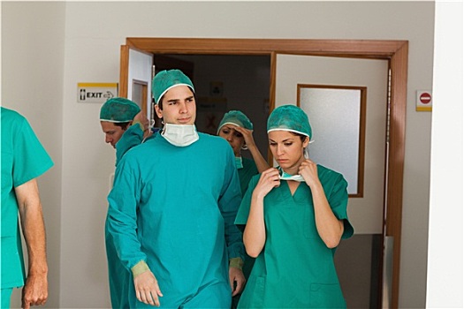 外科手术,团队,离开,手术室