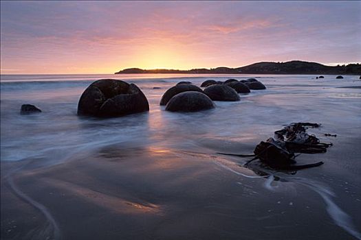 漂石,日出,东海岸,南岛,新西兰